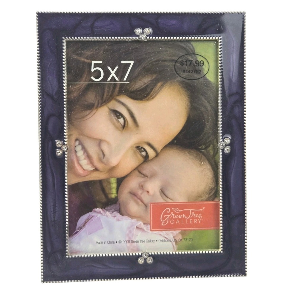 Green Tree Gallery 5x7 Metal Photo Frame Purple Enamel & Rhinestone Embellished